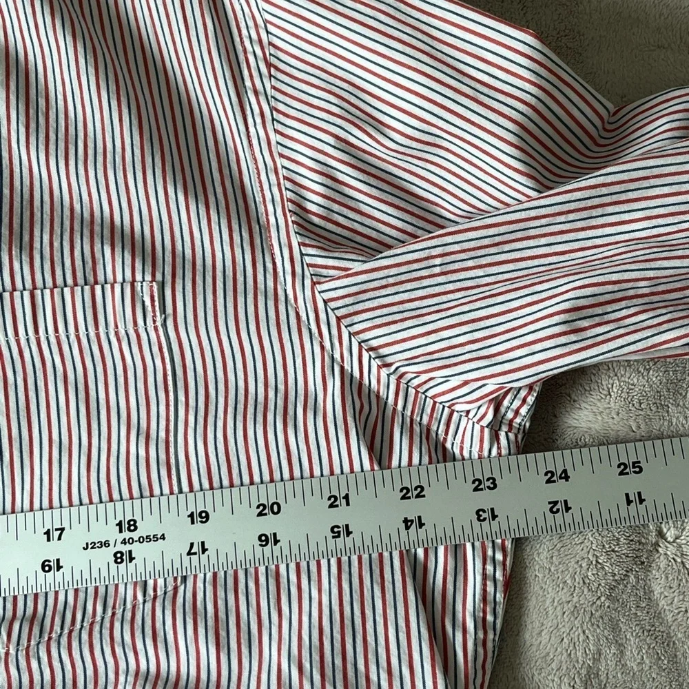 Banana Republic Soft Wash Button Up Shirt Red White Blue Pinstripe Cotton Mens L